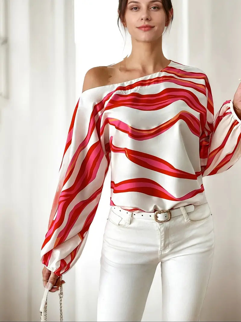 Laila | Elegante Off-the-Shoulder Bluse mit geometrischem Print