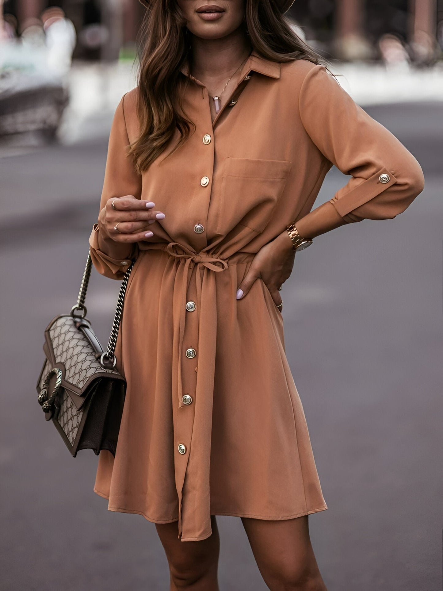 Leandra | Elegantes Langarm-Polo-Kleid