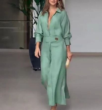 Amytist - Elegantes langärmeliges Damenkleid mit Seitenschlitz