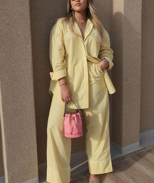 Hannah - Elegantes Gelb Gestreiftes Set