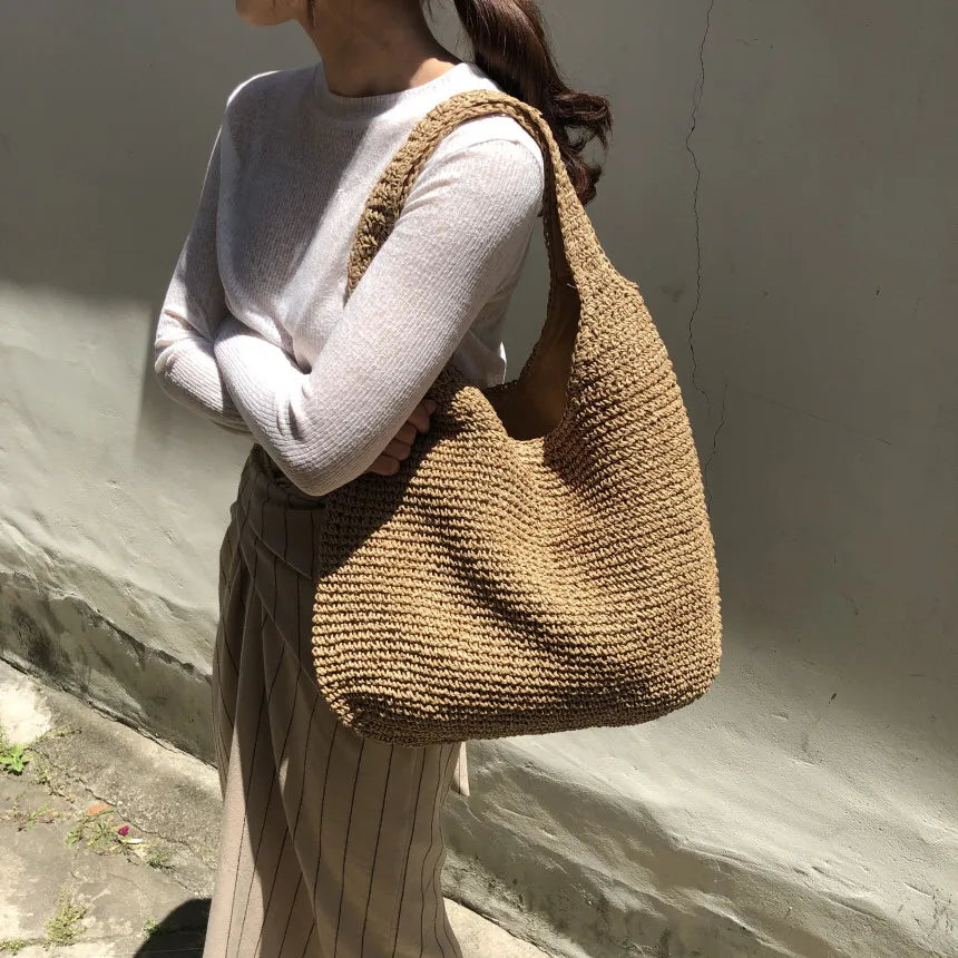 Marlene | Elegante Stroh Strandtasche