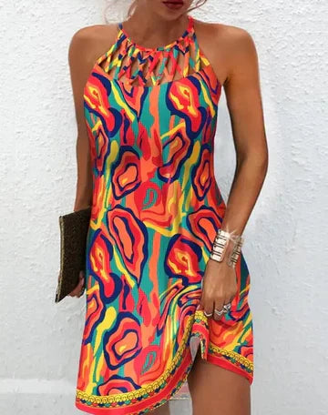 Ronia - Mehrfarbiges Kleid mit abstraktem Druck