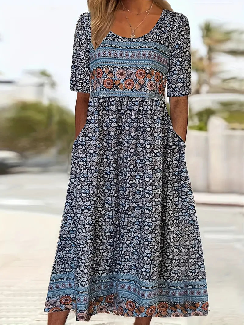 Ishya - Bohemian Print Kleid mit Rundhalsausschnitt
