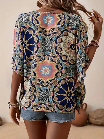 Dulcina - Bluse mit Blumenmuster und V-Ausschnitt