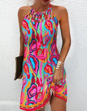 Ronia - Mehrfarbiges Kleid mit abstraktem Druck