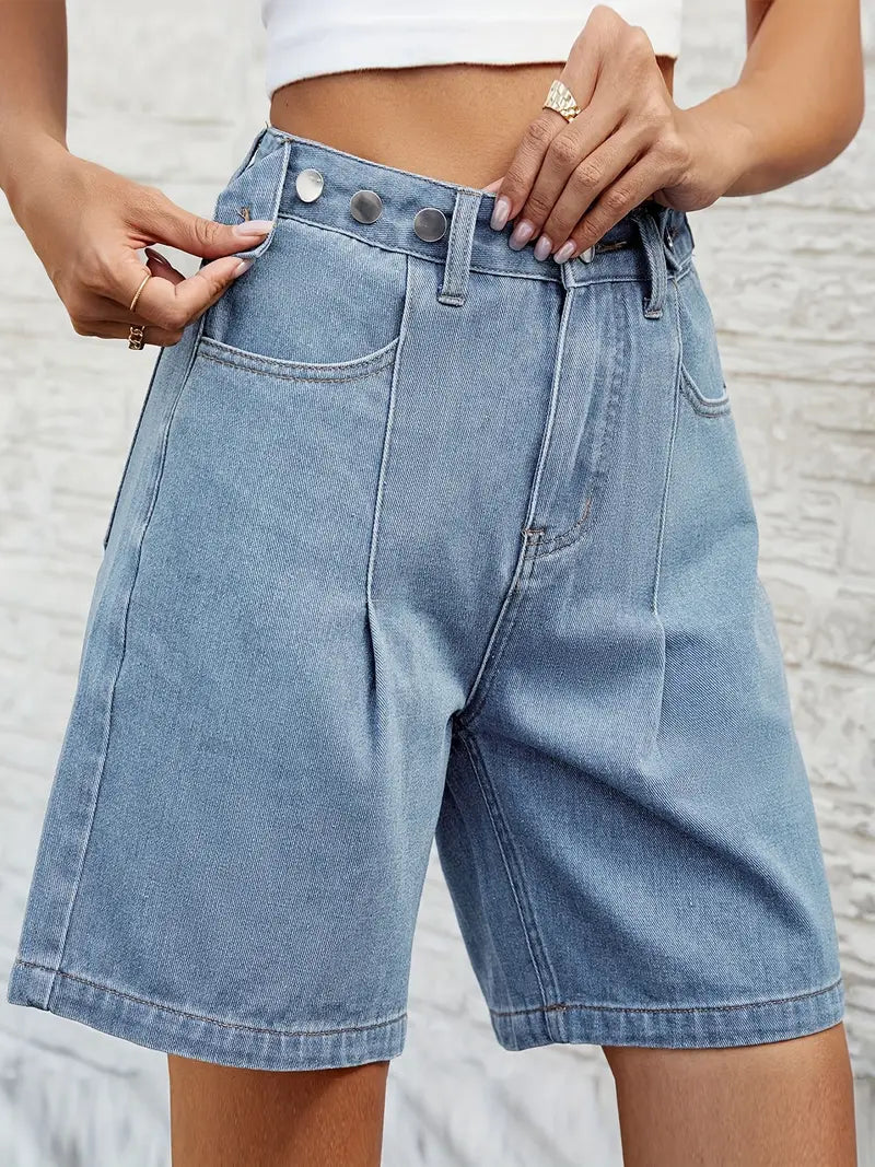 Minna - Plissierte Denim-Jorts mit verstellbarer Taille