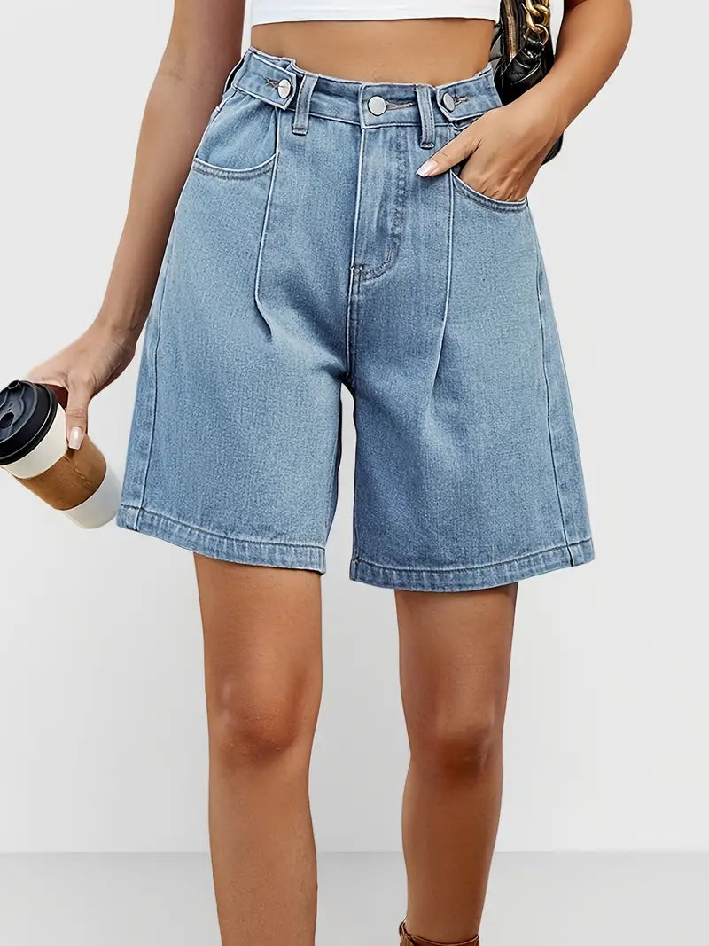 Minna - Plissierte Denim-Jorts mit verstellbarer Taille