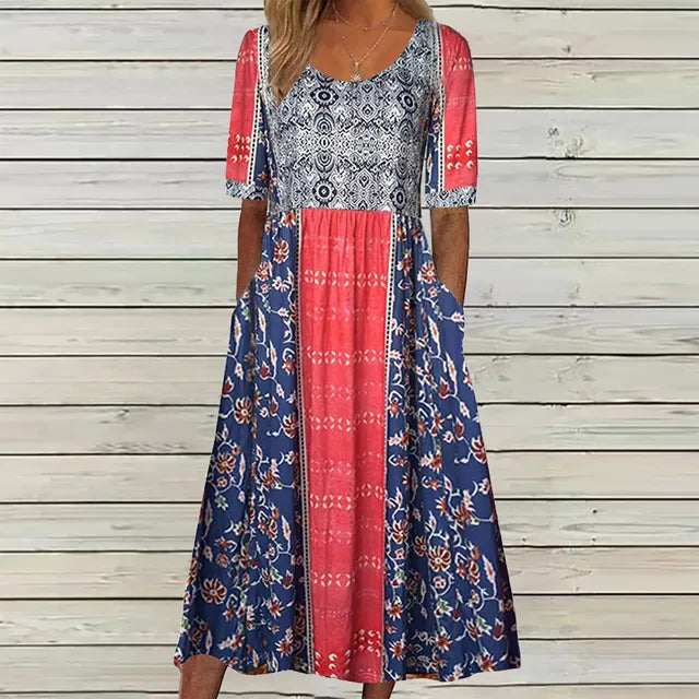 Ishya - Bohemian Print Kleid mit Rundhalsausschnitt