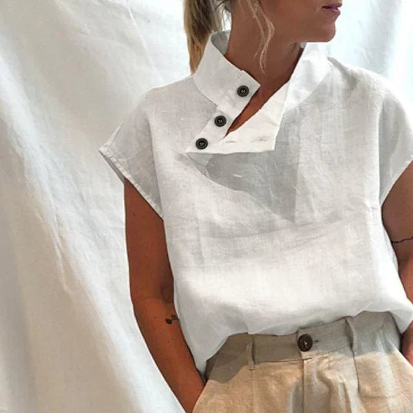 Priya - Elegante Kurzarmbluse aus Baumwolle und Leinen