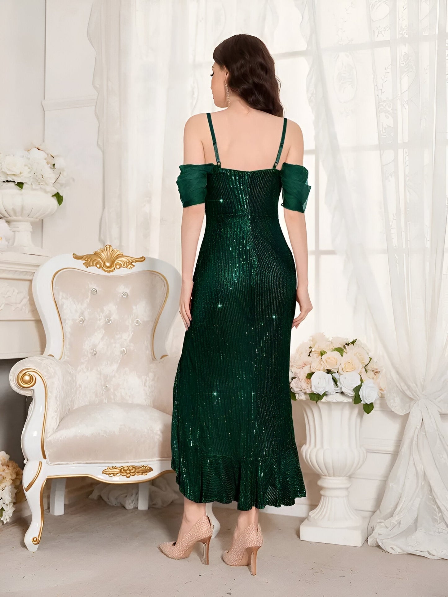 Eugenia | Glamouröses Cold-Shoulder Paillettenkleid