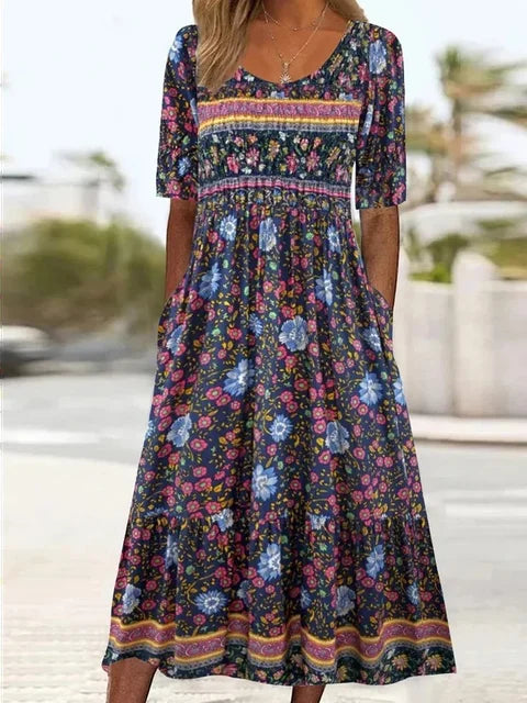 Ishya - Bohemian Print Kleid mit Rundhalsausschnitt