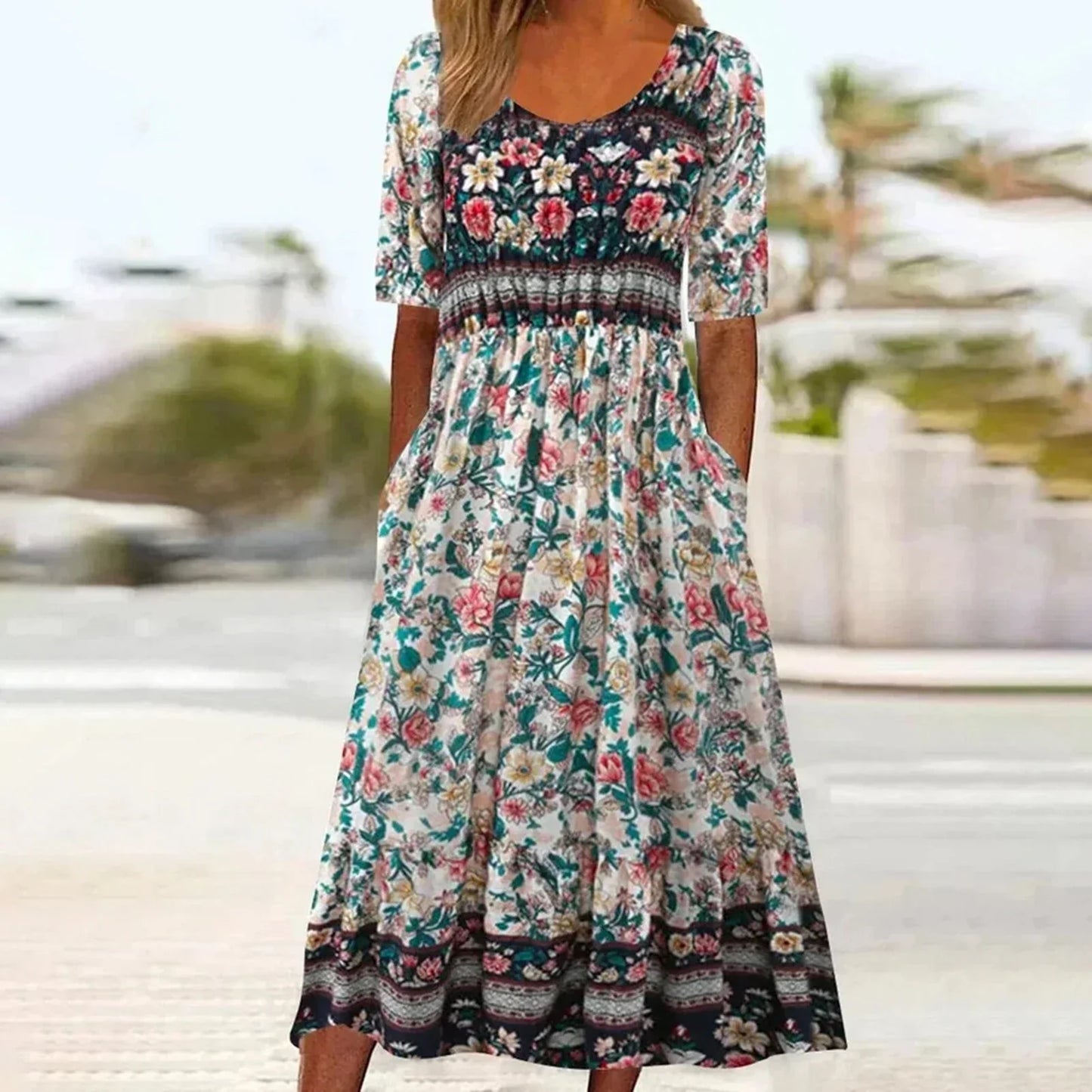 Ishya - Bohemian Print Kleid mit Rundhalsausschnitt