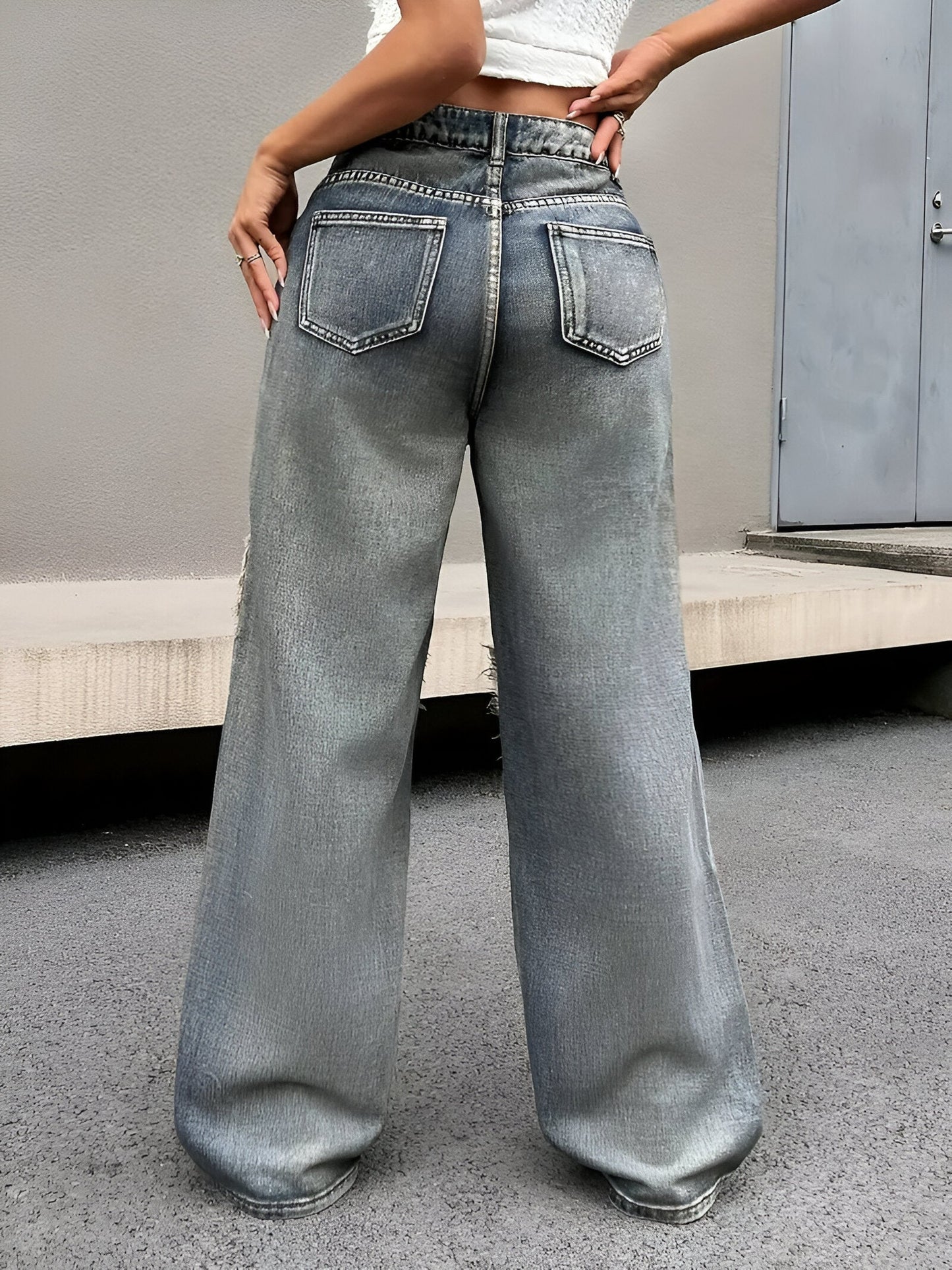 Gregoria | Coole Blaue Jeans mit rauem Saum und weitem Bein