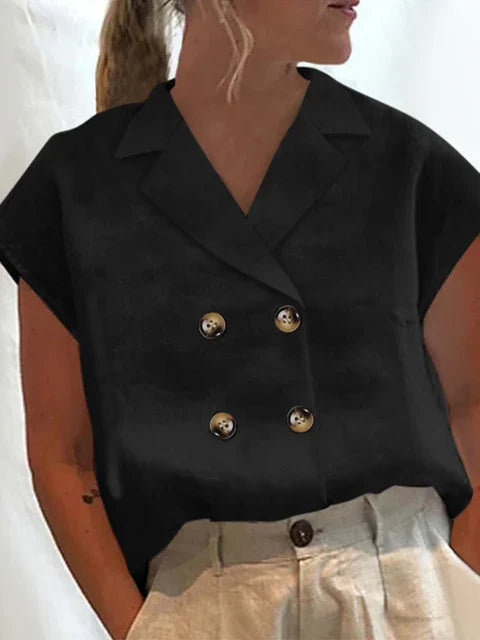 Priya - Elegante Kurzarmbluse aus Baumwolle und Leinen