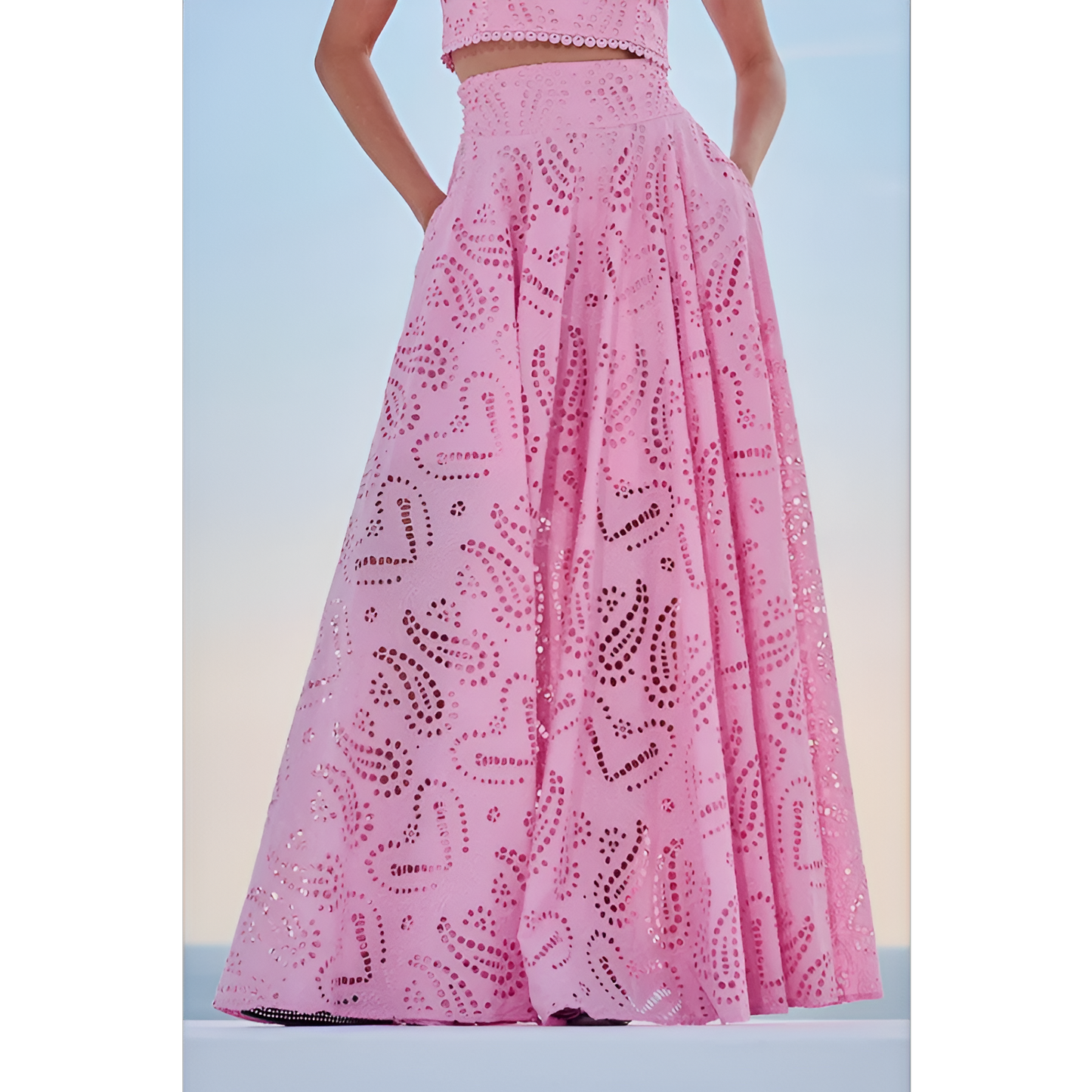 Natasa | Baumwolle Leinen lange Pagode Ärmel Crop Top 2 Stück Set