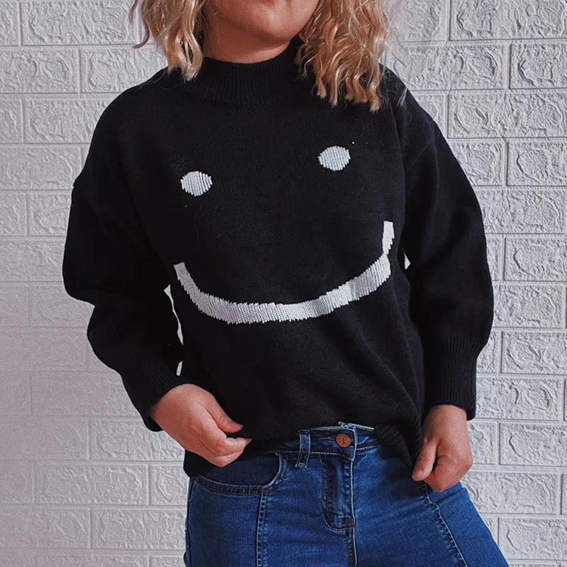 Dimi | Herbst Niedliches Smiley-Muster Langarmshirt
