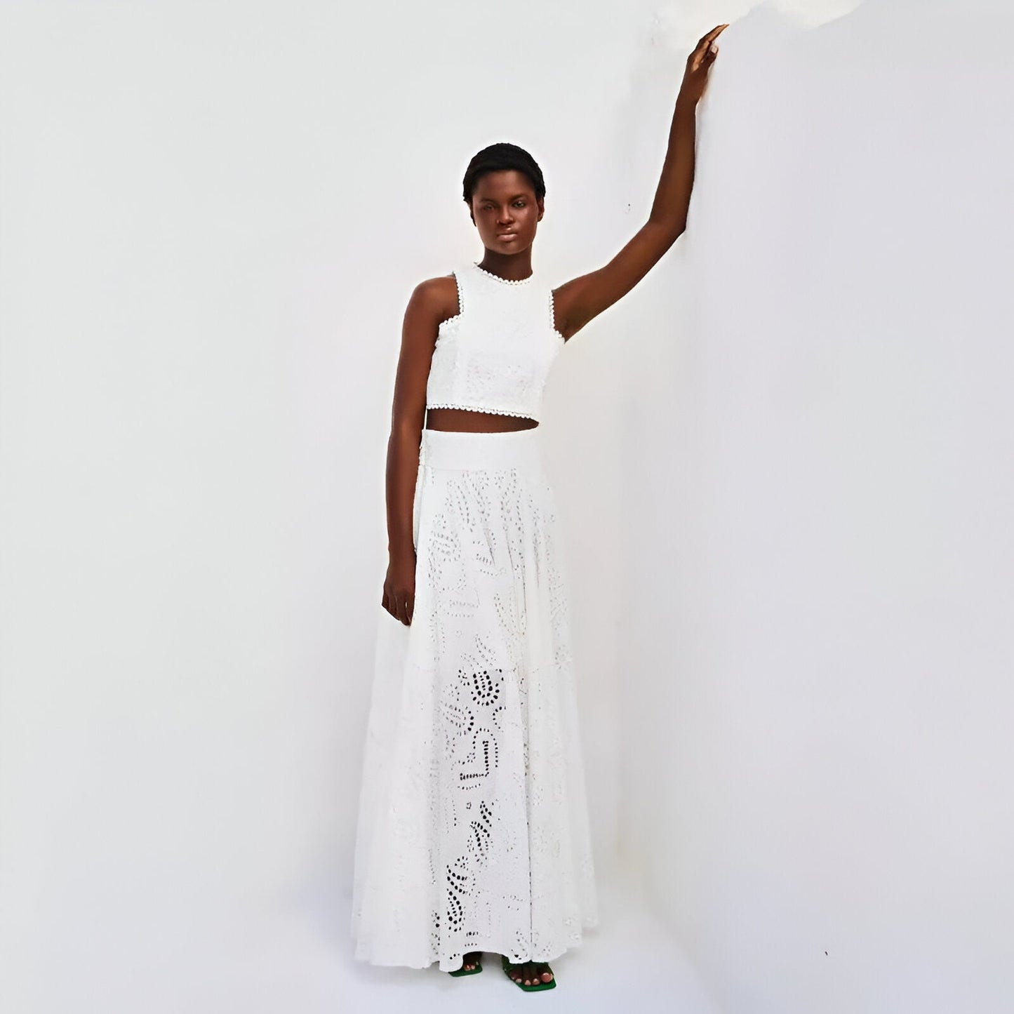 Natasa | Baumwolle Leinen lange Pagode Ärmel Crop Top 2 Stück Set