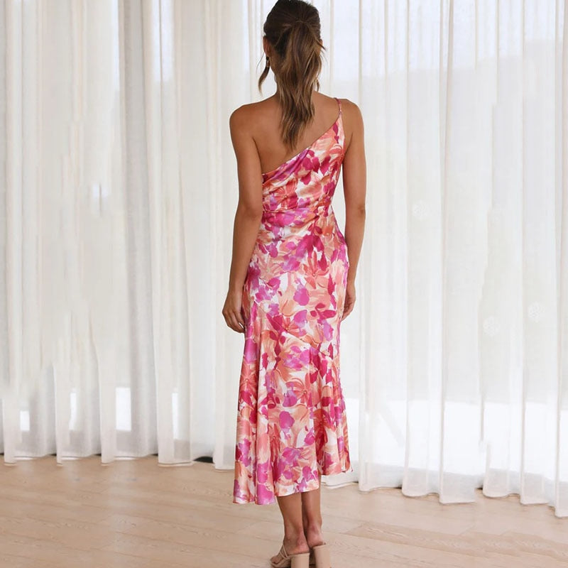 One Shoulder Kleid mit Blumendruck