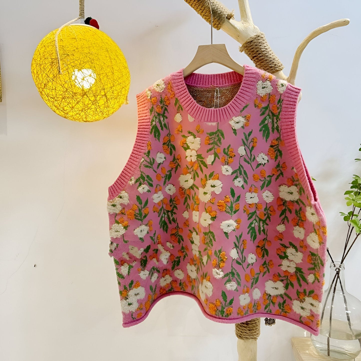 Hariette | Koreanischer Stil Pink Peach Blossom Strickweste