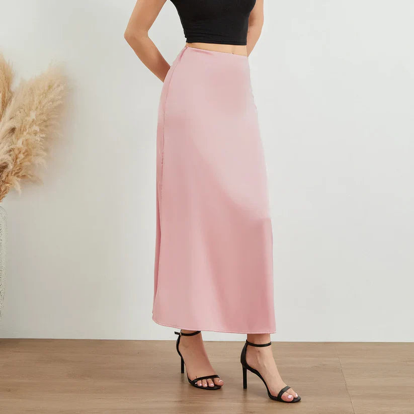 Alice | Mode Langer glänzender Satin-Rock