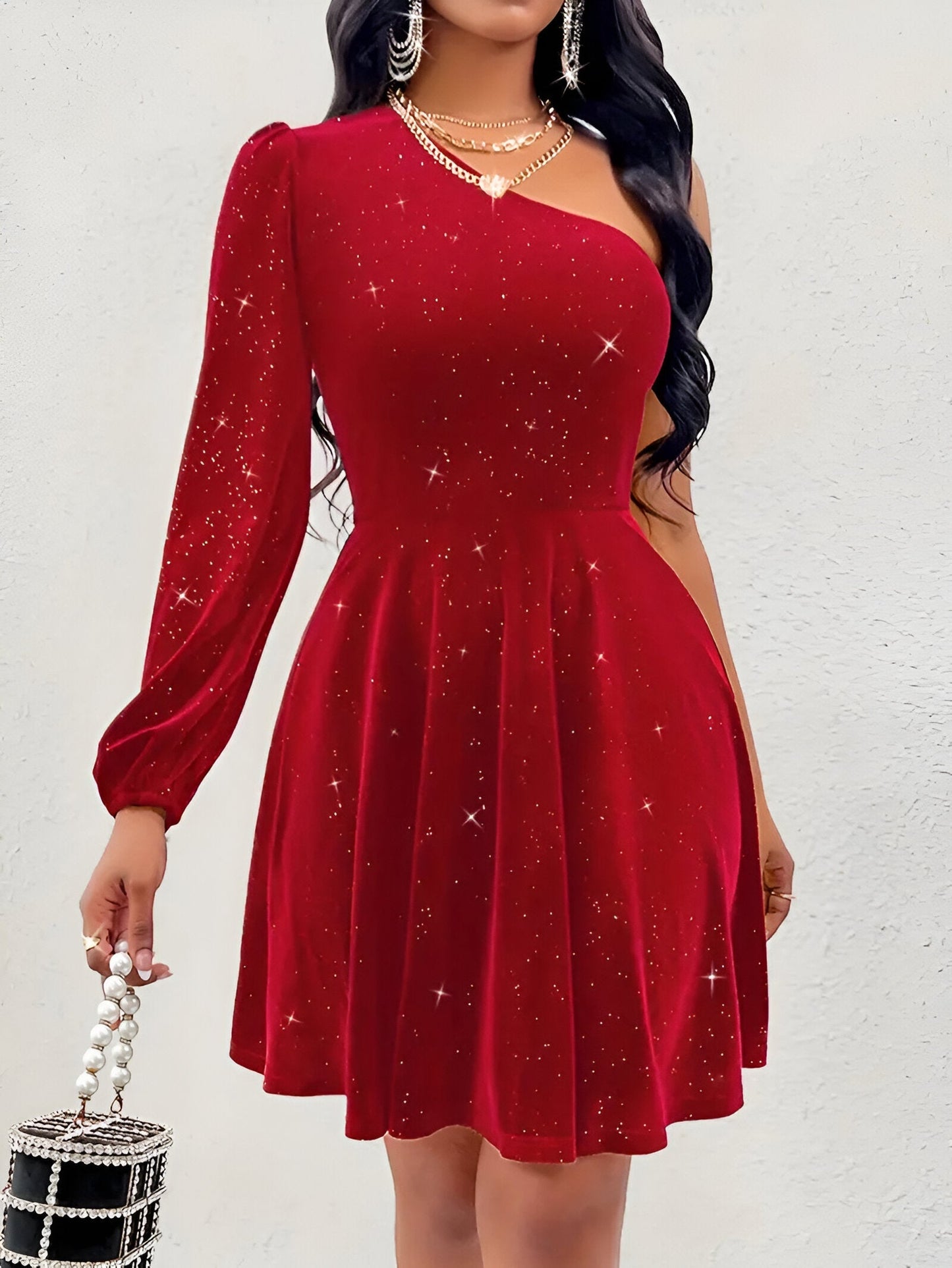 Emanuelle | Elegantes One-Shoulder Ruffle Hem Kleid
