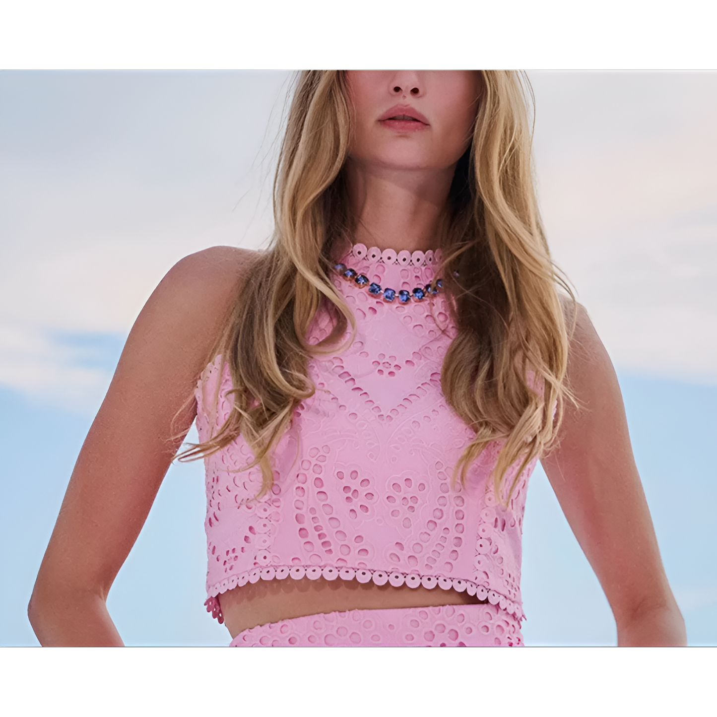 Natasa | Baumwolle Leinen lange Pagode Ärmel Crop Top 2 Stück Set