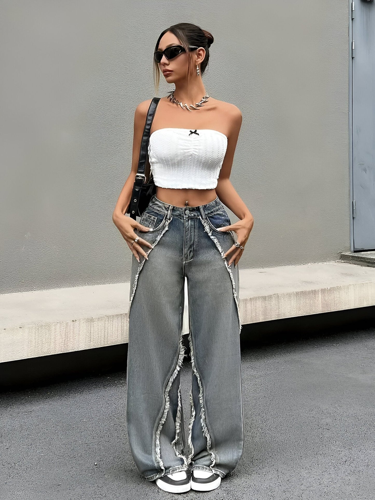 Gregoria | Coole Blaue Jeans mit rauem Saum und weitem Bein