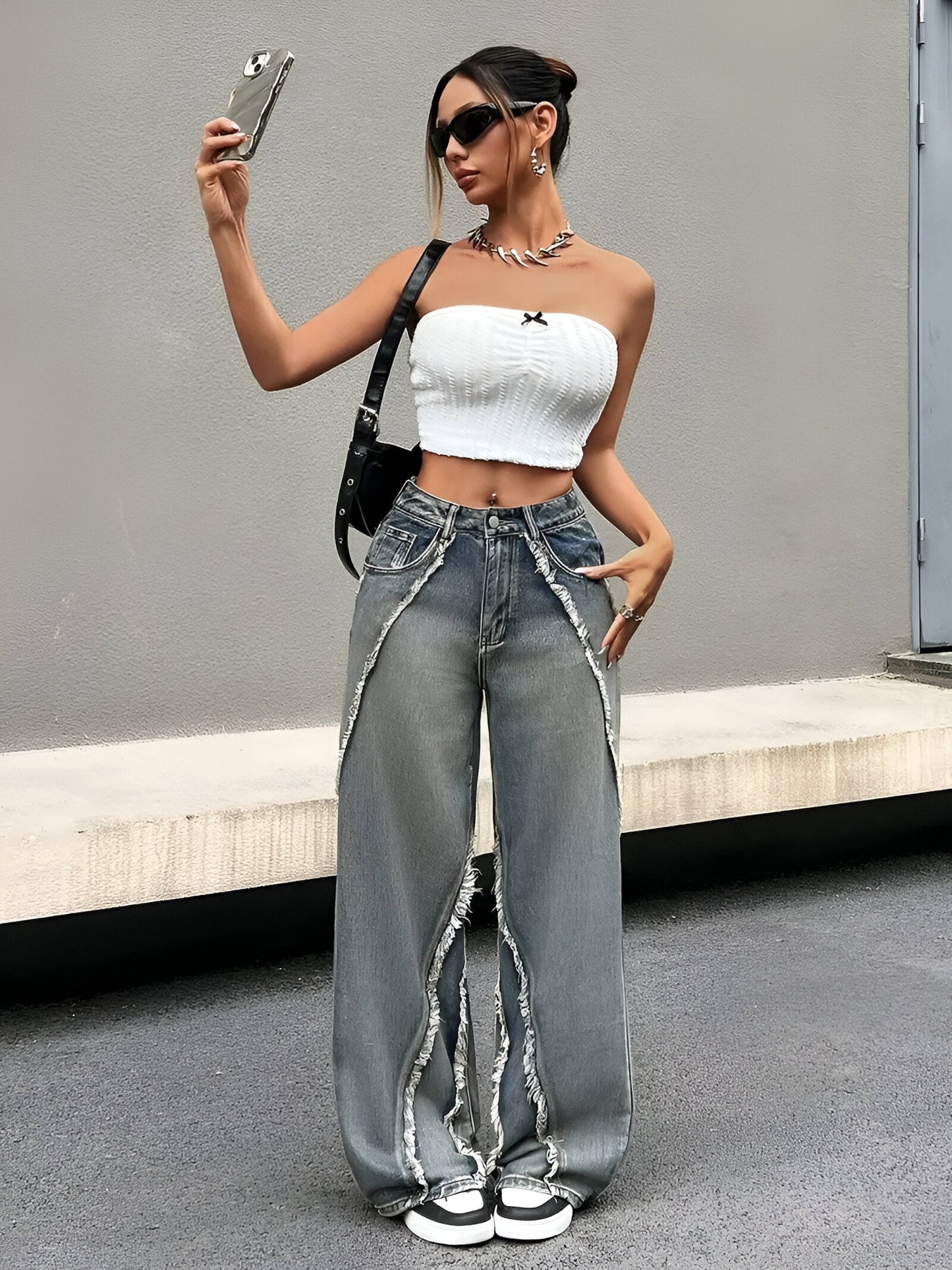 Gregoria | Coole Blaue Jeans mit rauem Saum und weitem Bein