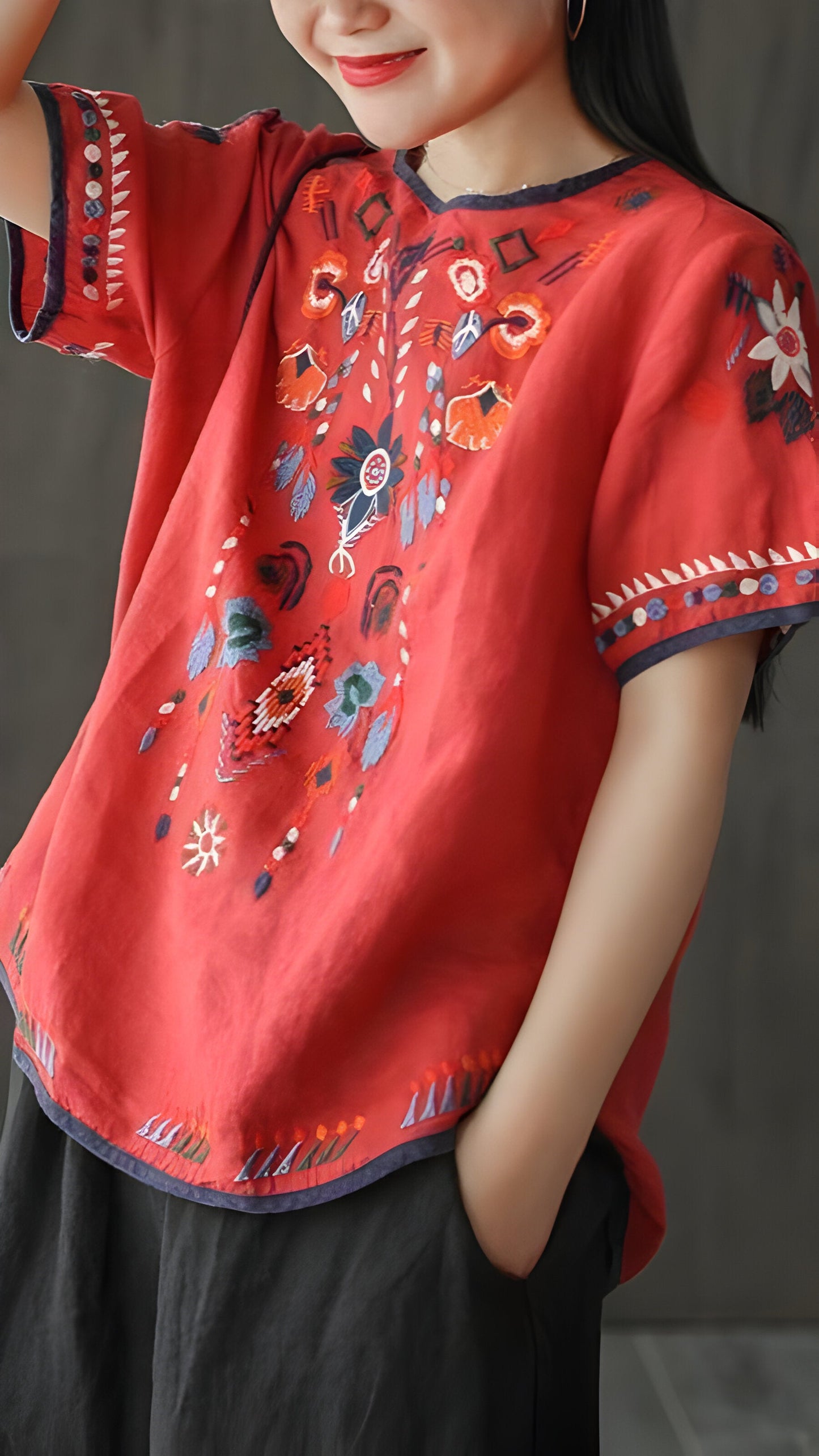 Ginevra | Bestickte, lose ethnische Bluse