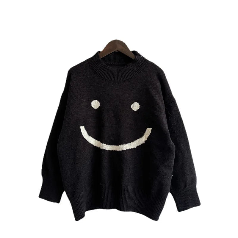 Dimi | Herbst Niedliches Smiley-Muster Langarmshirt