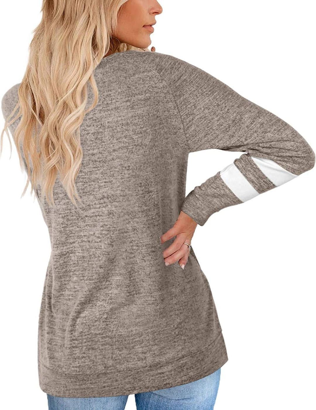 Amanda | Damen Langarm Patchwork Rundhalsausschnitt lässig bedrucktes T-Shirt Top