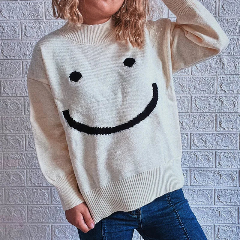 Dimi | Herbst Niedliches Smiley-Muster Langarmshirt