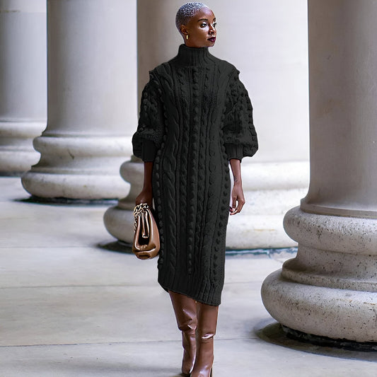 Aisling | Elegantes Rippstrick-Turtleneck-Midi-Kleid