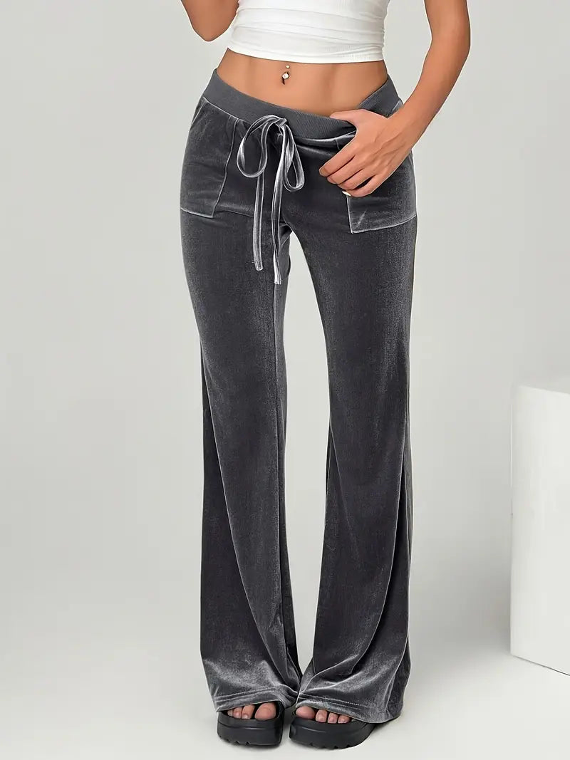 Jeanne | Elegante graue Samt-Flare-Hose