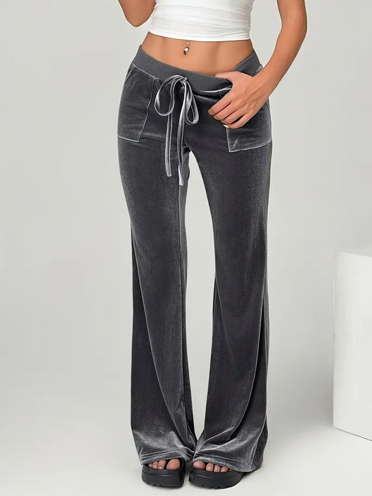 Jeanne | Elegante graue Samt-Flare-Hose