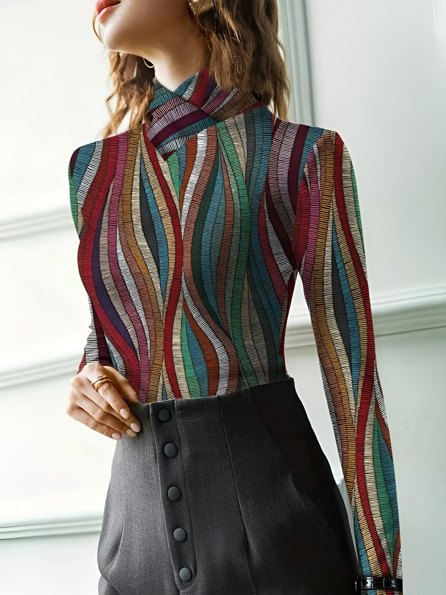 Bellis | Stylisches und bequemes, farbenfroh gestreiftes Langarm-Turtleneck