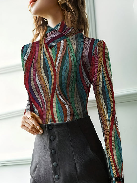 Bellis | Stylisches und bequemes, farbenfroh gestreiftes Langarm-Turtleneck