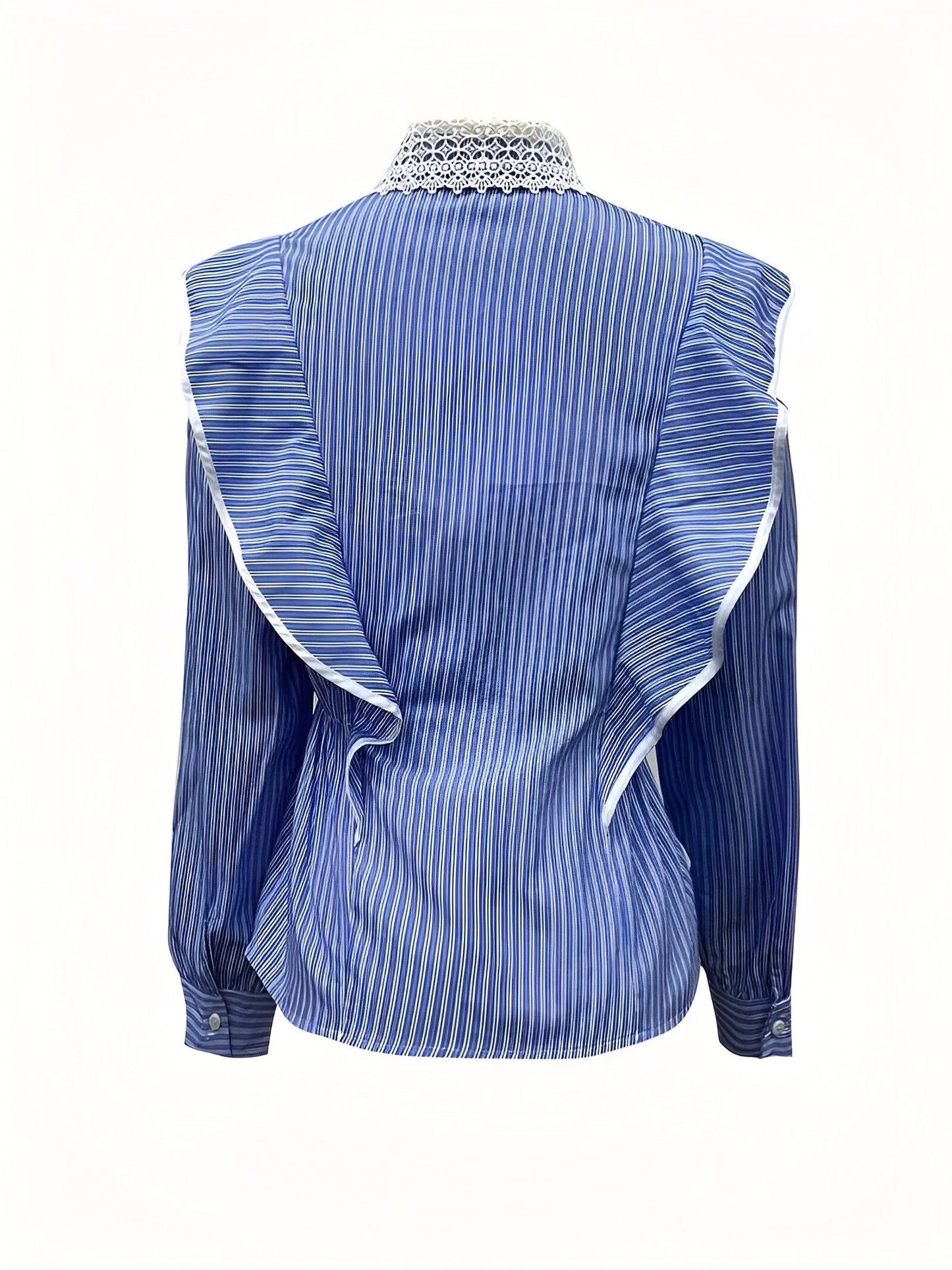 Rosalia | Elegantes gestreiftes Langarmshirt mit Spitze und Rüschendetails