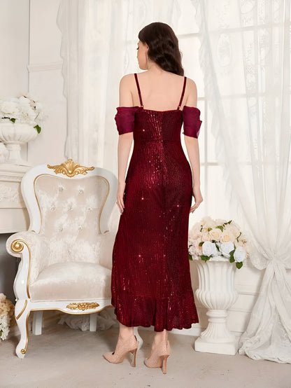 Eugenia | Glamouröses Cold-Shoulder Paillettenkleid