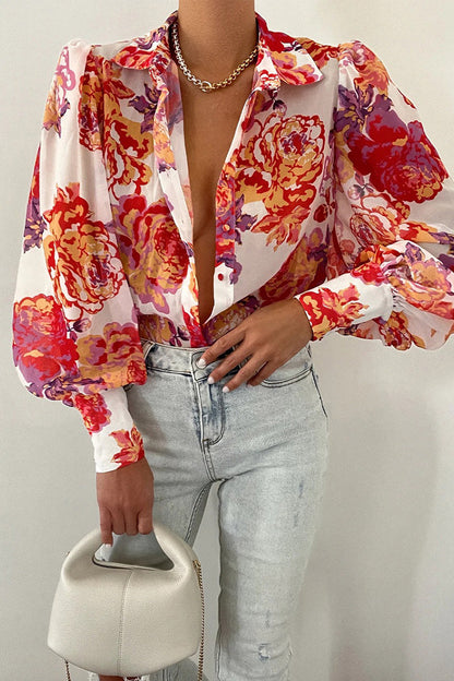 Josette - Bluse mit geblümtem Umlegekragen