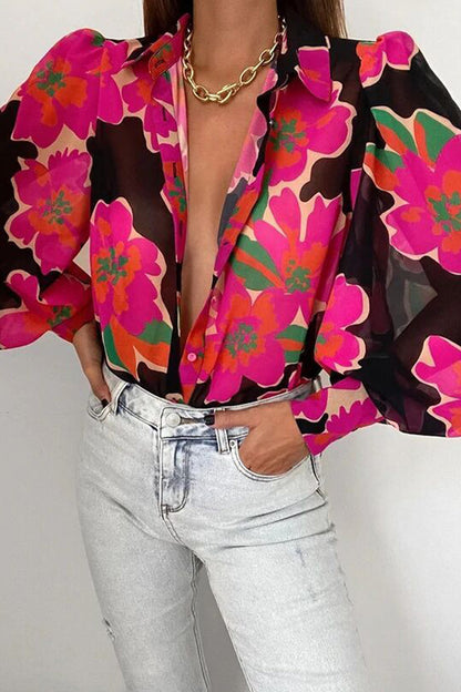 Josette - Bluse mit geblümtem Umlegekragen
