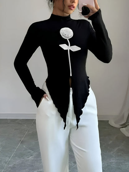 Estella | Elegantes Langarm-T-Shirt mit hohem Kragen