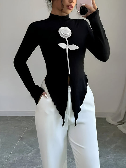 Estella | Elegantes Langarm-T-Shirt mit hohem Kragen