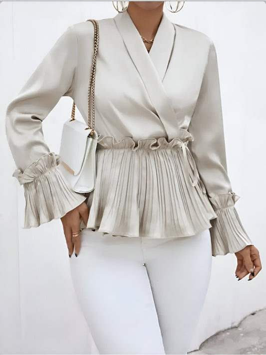 Eliska | Elegantes V-Ausschnitt Bluse mit Faltendetail