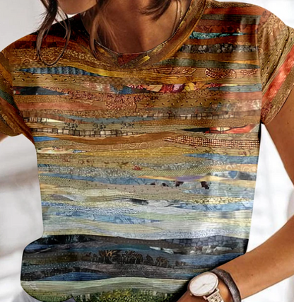 Ella - Sommer kariertes T-Shirt für Frauen O-Ausschnitt