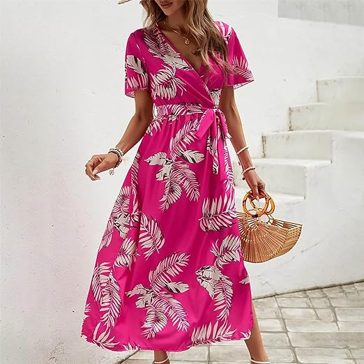 Clara - Kleid mit Gürtel und tropischem Muster