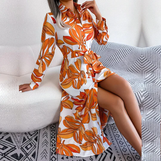 Louisa - Hemdkleid Mit Blumenmuster Und Bindegürtel
