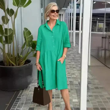Belinda - Baumwoll-Leinen Freizeitkleid