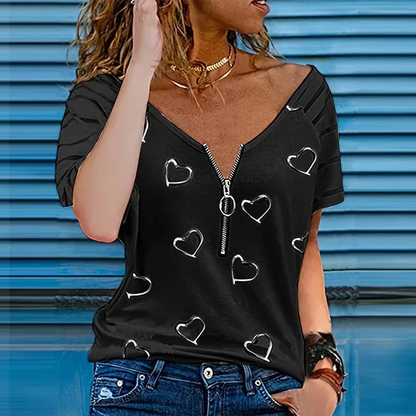 Adeline - Lässiges Reissverschlussshirt Mit Kurzen Ärmeln