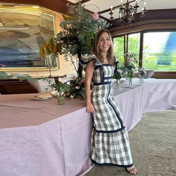 Brunhilde - Vintage Quadratkragen Patchwork Maxikleid